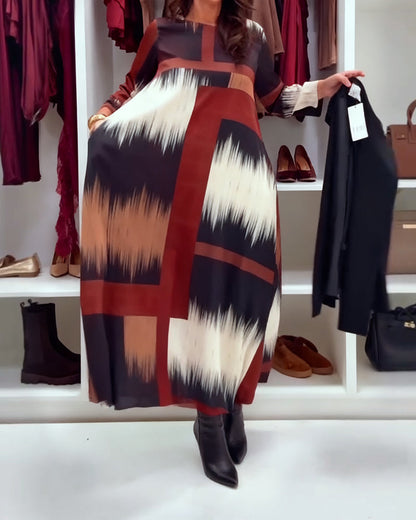 Fashion Printed Round Neck Long Sleeve Dress