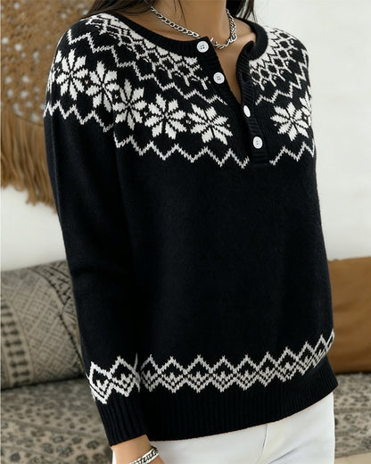 Snowflake Jacquard Half-Open Pullover