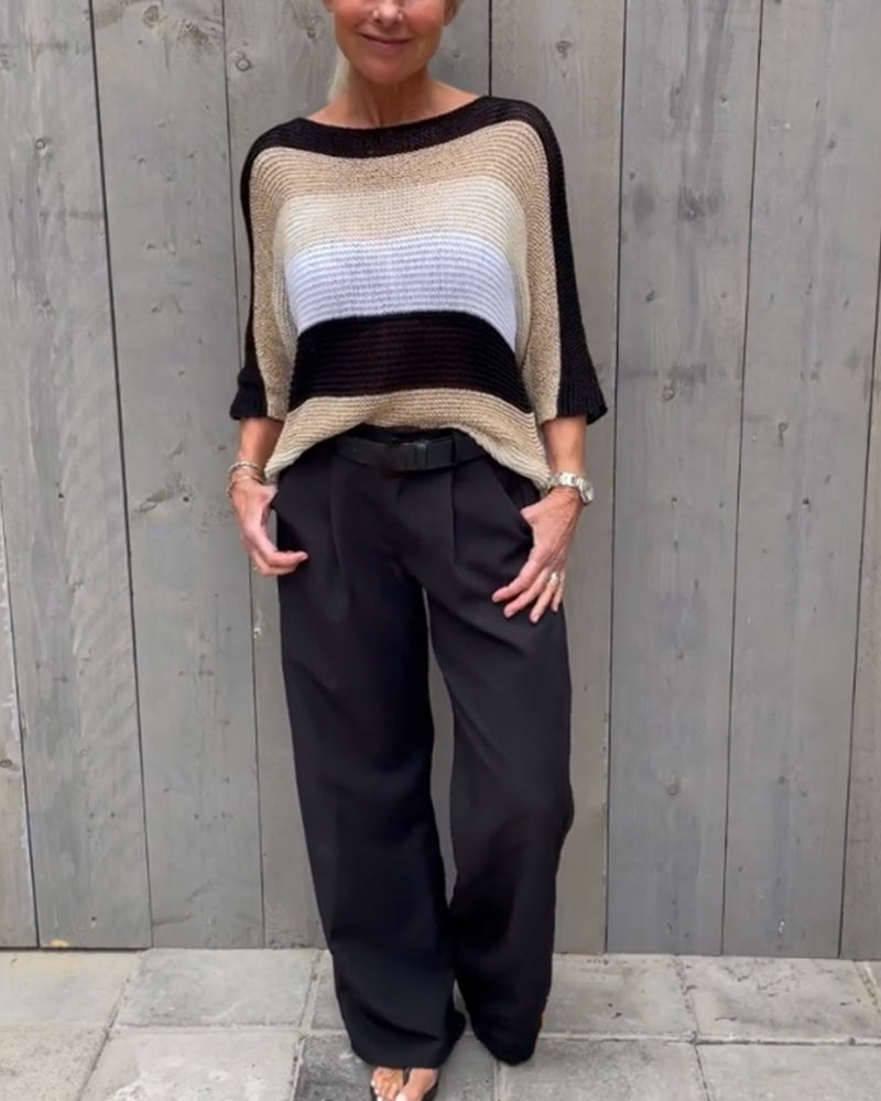 Color block genser med rund hals