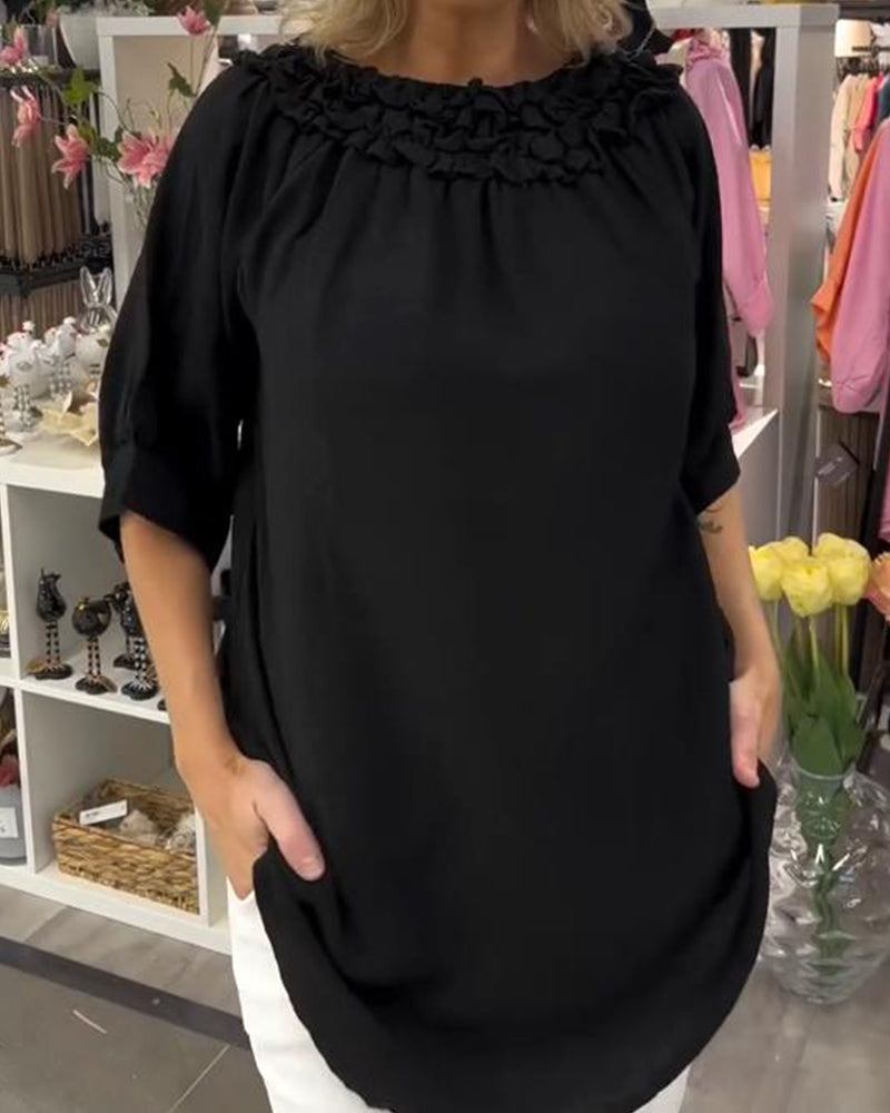 Lockere Bluse mit halblangen Ärmeln und Blumenmuster