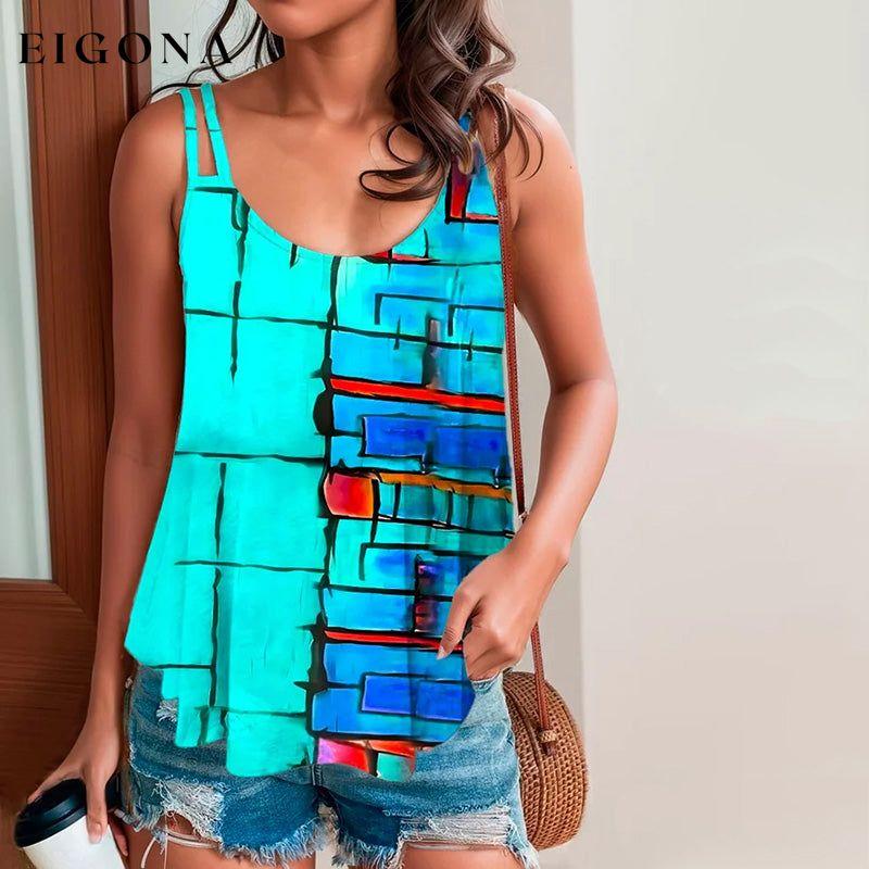 Abstract Print Casual Tank Top Blue best Best Sellings clothes Plus Size Sale tops Topseller