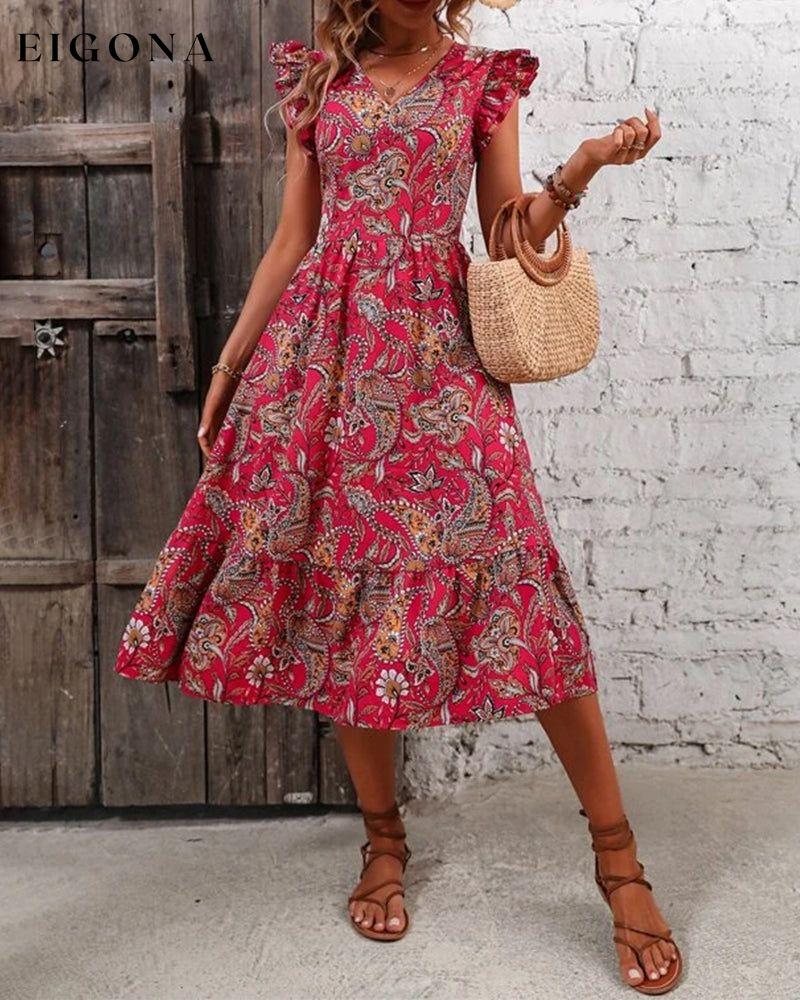 Printed v-neck short-sleeved dress 23BF Casual Dresses Clothes Dresses Spring Summer