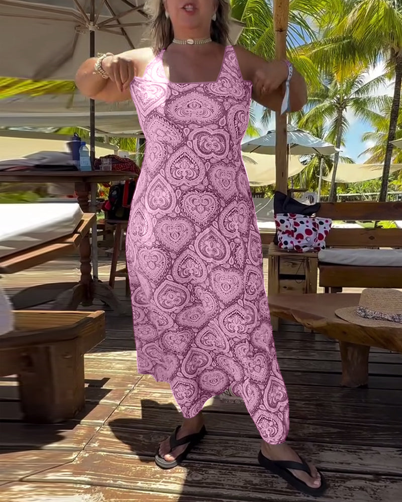 Trägerloser Badeanzug mit Herz-Urlaubs-Print