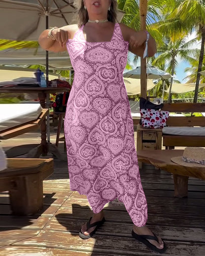 Trägerloser Badeanzug mit Herz-Urlaubs-Print