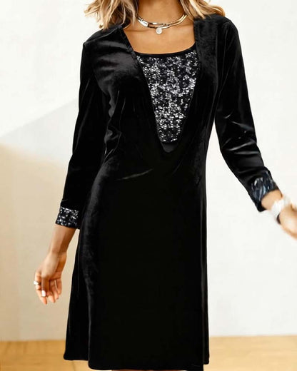 Elegant Sequined Patchwork Dress