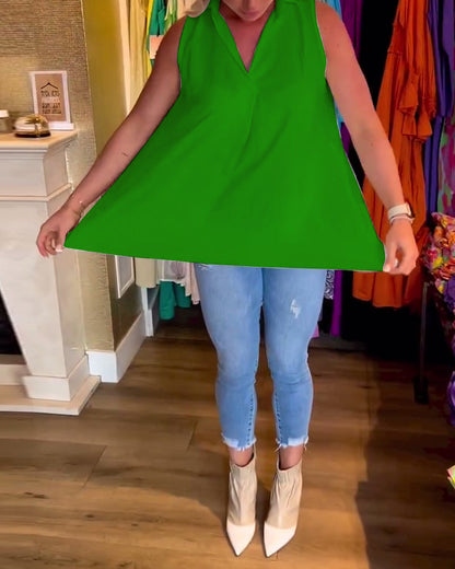 Top froncé sans manches à revers