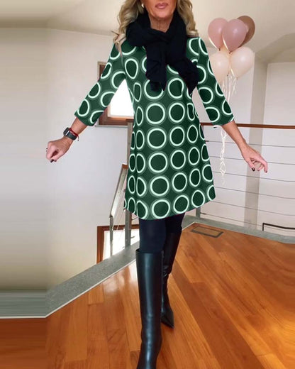 Lässiges Kleid mit Rundhalsausschnitt und Kreismuster