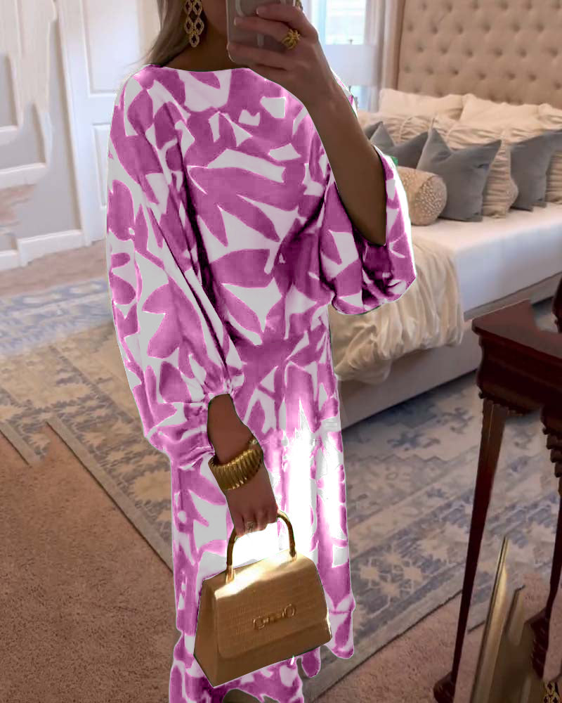 Temperamentvolles, bedrucktes Freizeitkleid-Set mit Laternenärmeln