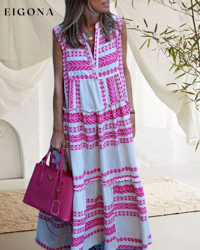 Geometric print v-neck sleeveless maxi dress 23BF Casual Dresses Clothes Dresses Summer