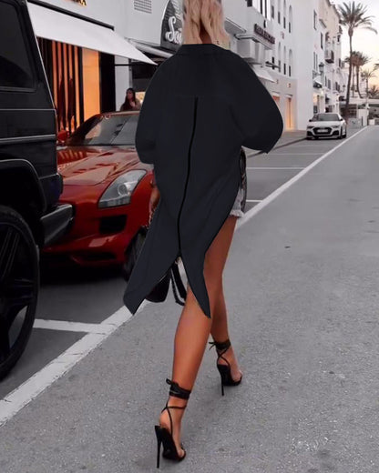 Camicia casual con spacco sul revers in tinta unita