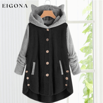 Cat Ears Hooded Coat Black cardigan cardigans clothes Plus Size tops