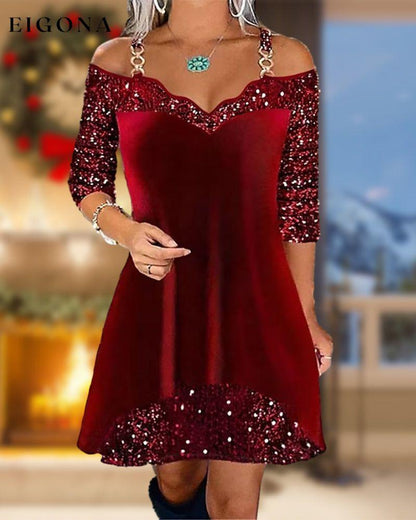 Off-the-shoulder sequin dress 2023 F/W 23BF Clothes Dresses Evening Dresses Party Dresses