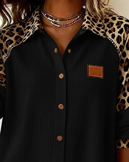 Lapel Button-Down Leopard Print Shirt