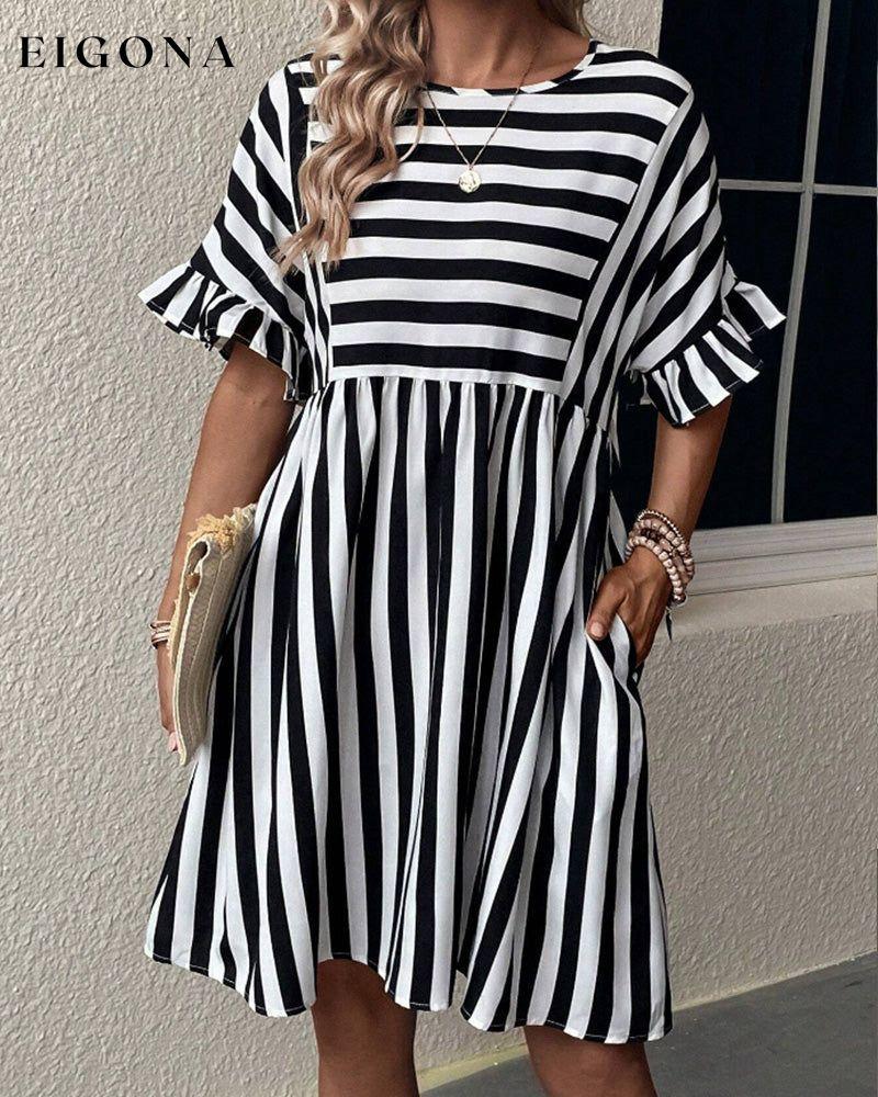 Round Neck Striped Print A-Line Dress 23BF Casual Dresses Clothes Dresses Spring Summer