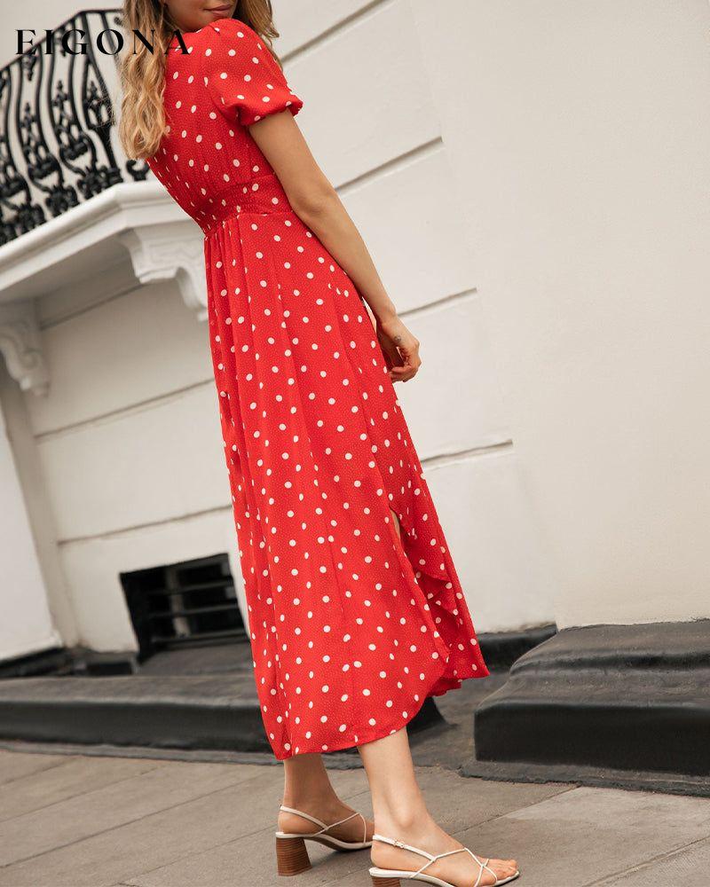 Romantic polka dot print waist dress 23BF Casual Dresses Clothes Dresses Elegant Dresses Summer