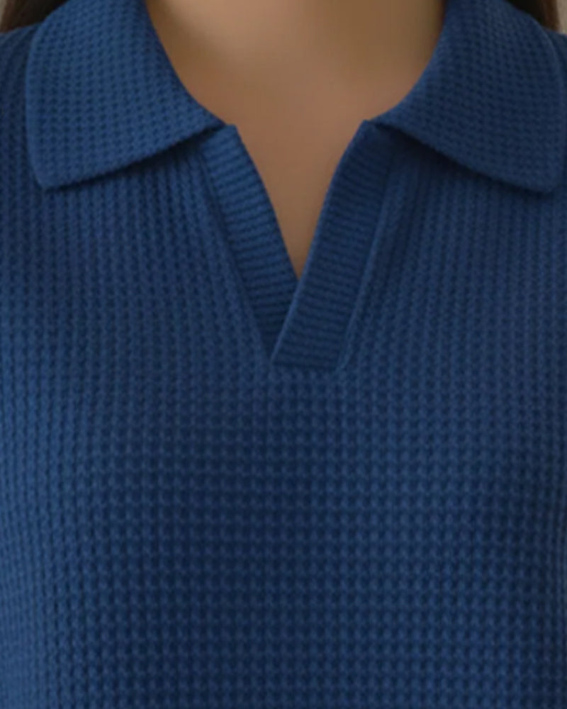 Polo Collar Waffle Sweatshirt