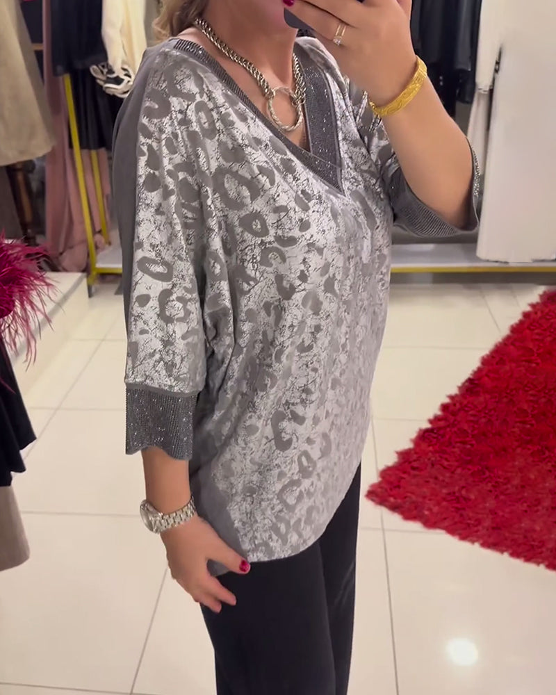 Lässige Bluse mit V-Ausschnitt und Print