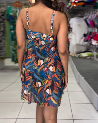 Costume da bagno intero con spalline stampate colorate