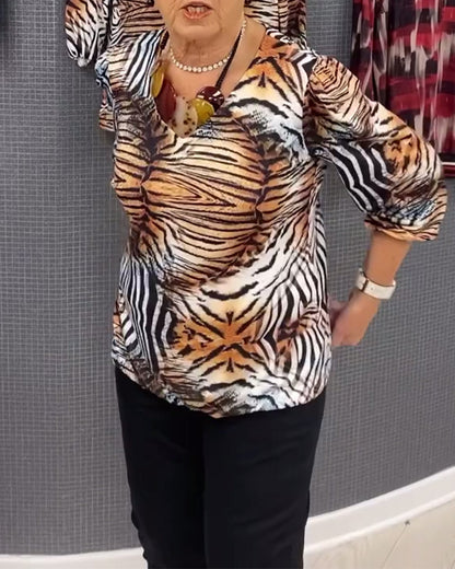 Casual V-neck leopard print top 2024 f/w blouses & shirts spring summer