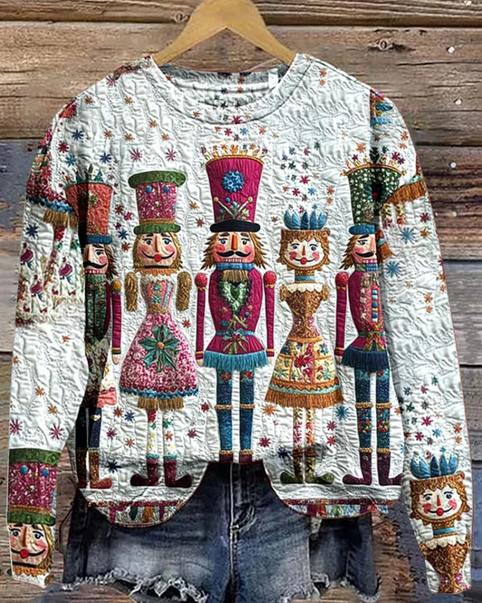 Women's Christmas Nutcracker Pattern Neck Sweatshirt 2024 f/w christmas hoodies & sweatshirts women's christmas