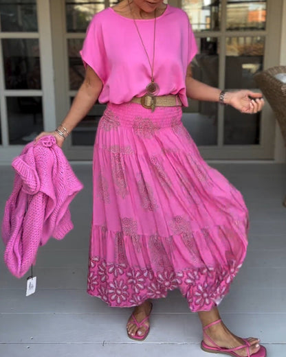 Fargerikt patchwork plissert skjørt