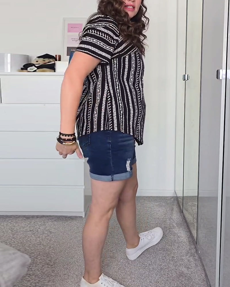 Lässiges bedrucktes T-Shirt mit Rundhalsausschnitt