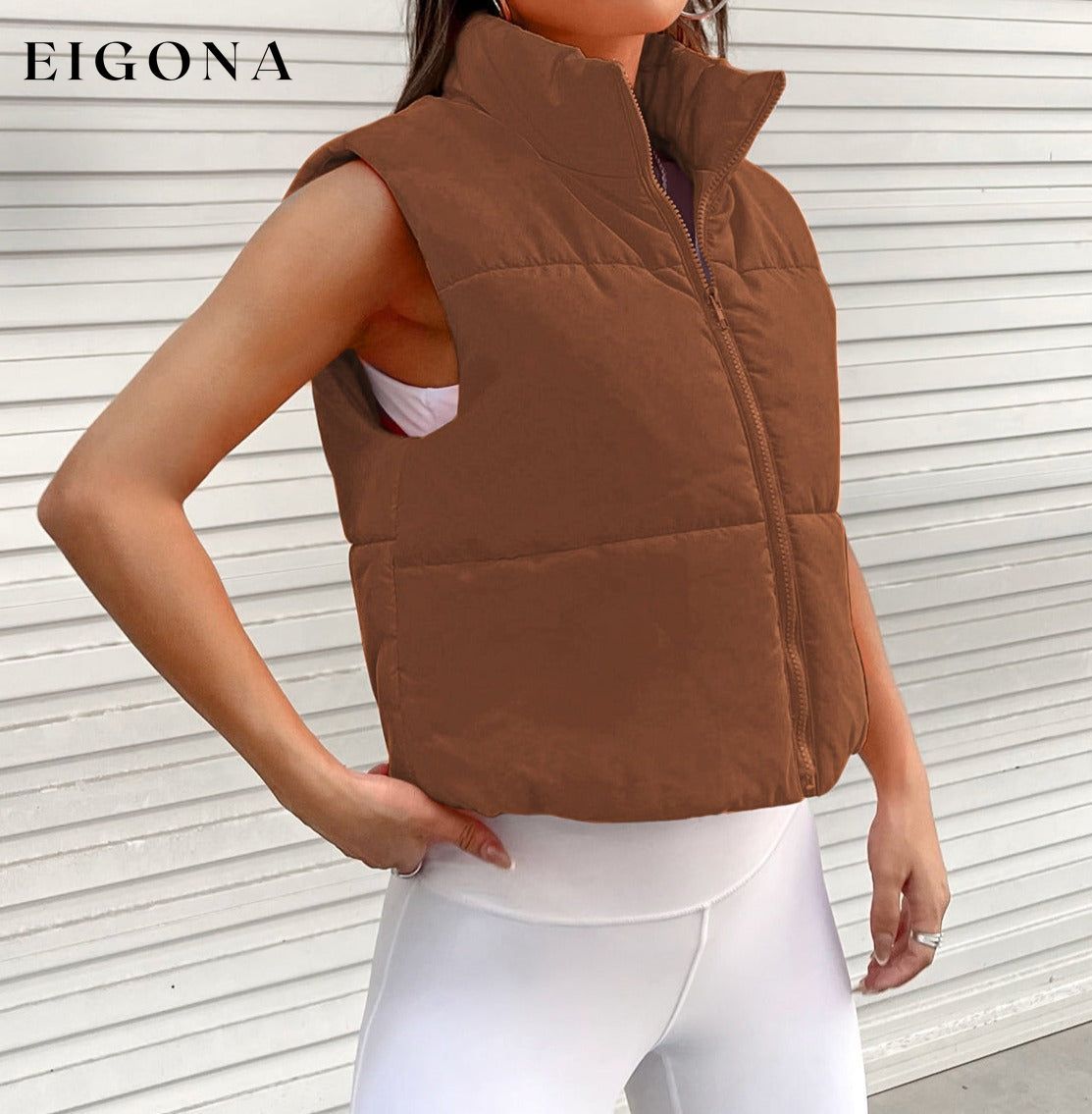 Zip-Up Puffer Vest Chestnut clothes puff vest Q@M Ship From Overseas Shipping Delay 09/29/2023 - 10/03/2023 vest