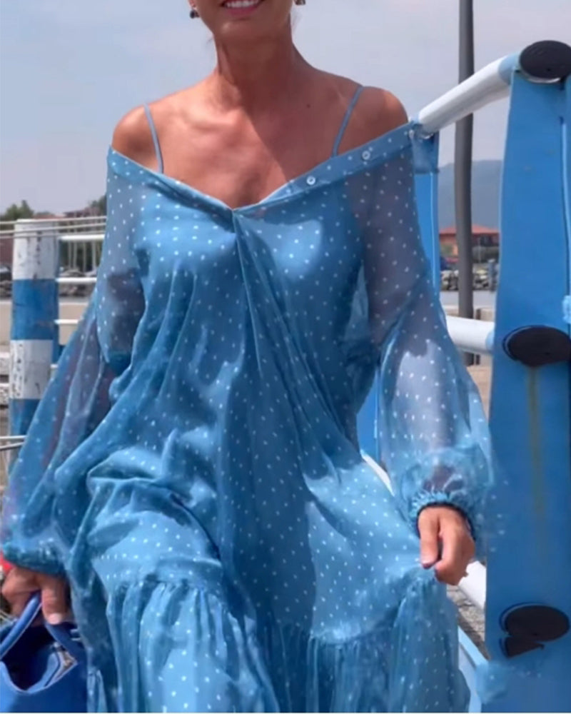 Camisole-Kleid mit Revers und Punktemuster