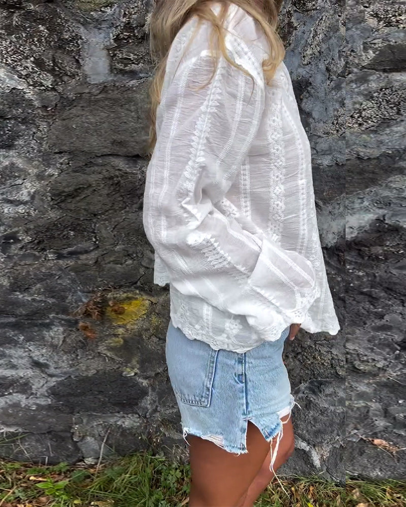 Camicia casual con colletto polo cavo ricamato