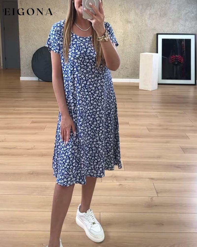 Floral print round neck short-sleeve dress casual dresses spring summer