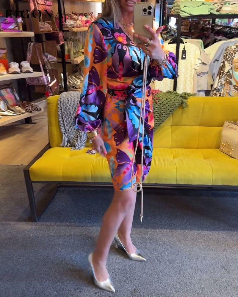 Colorful Printed Long Sleeve Dress casual dresses spring summer