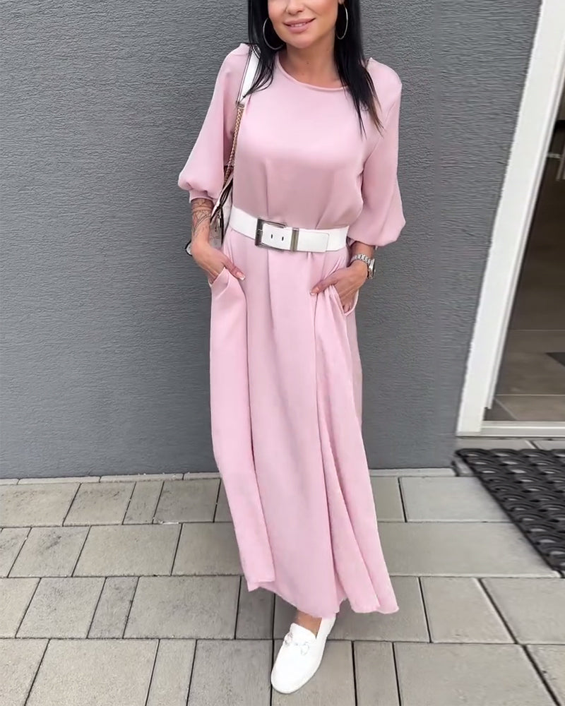 Einfarbiges Kleid mit Laternenärmeln