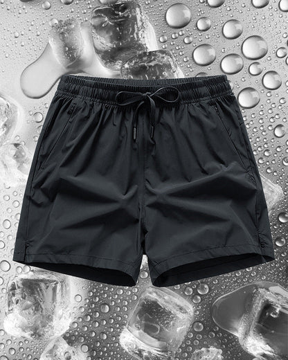 Men Elastic Waist Pocket Quick-Dry Ice Silk Sports Shorts