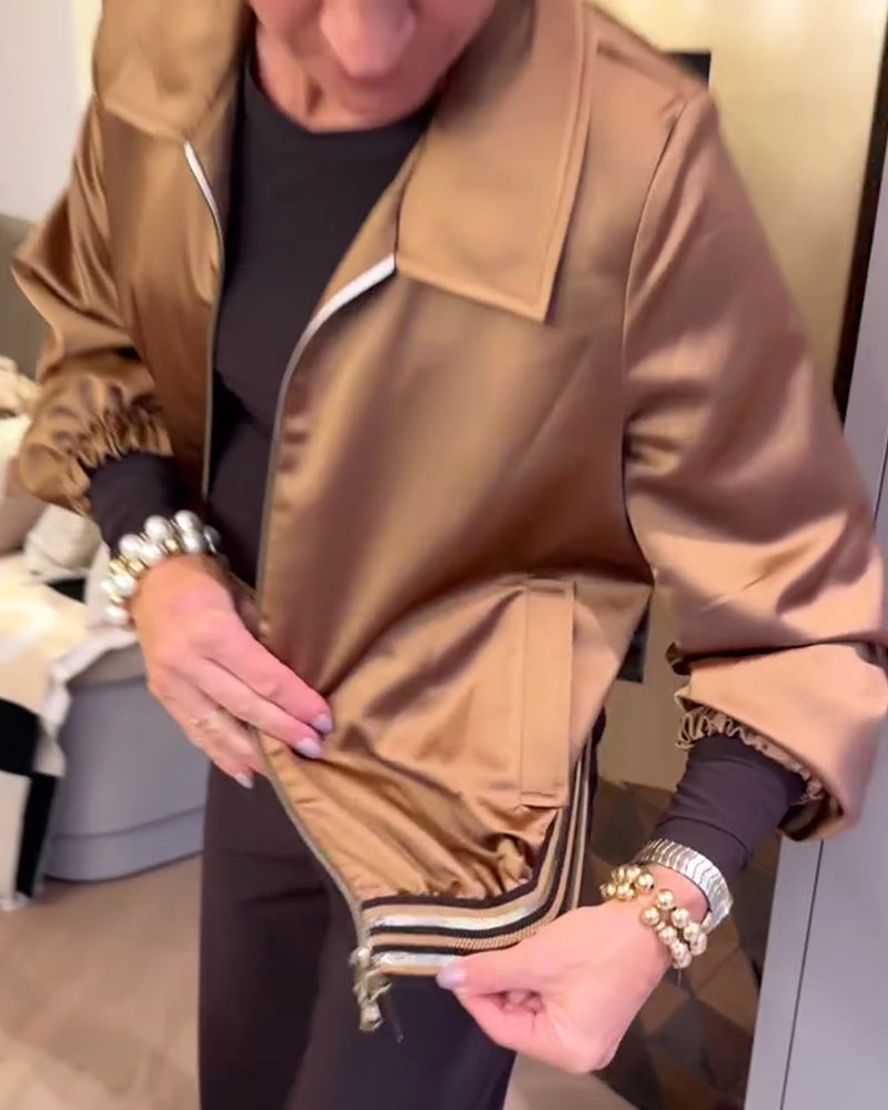 Fashionable Glossy Lapel Cropped Coat