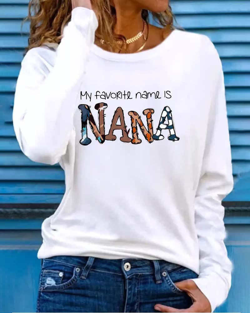 Trendy Nana Print Womens Casual Long Sleeve Top 2024 f/w blouses & shirts faith & slogan