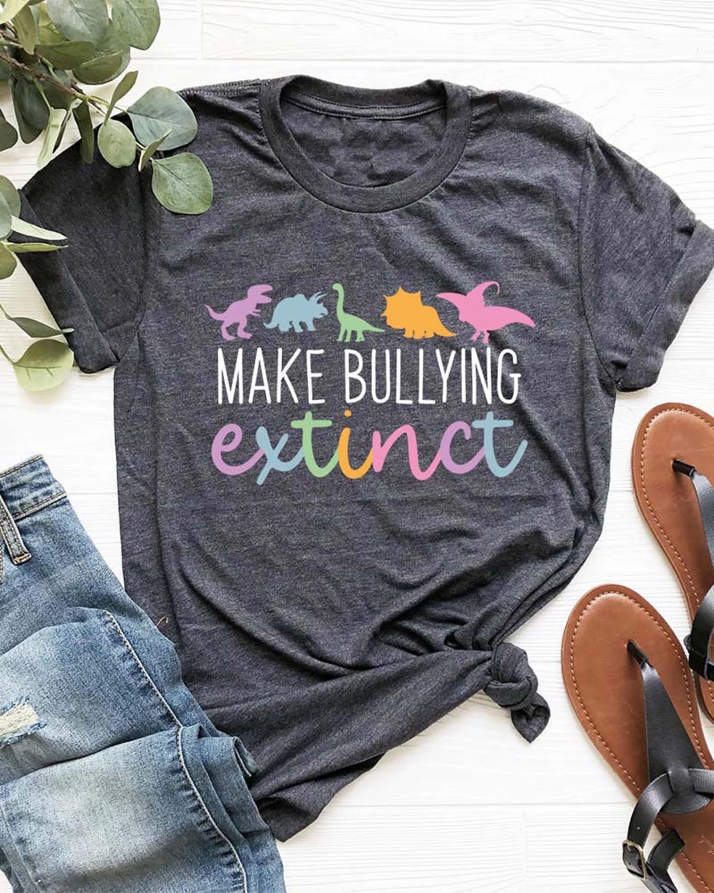 Casual Colorful Dinosaur Print Anti-Bullying T-Shirt 2024 f/w Anti Bullying spring summer t-shirts