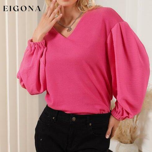 Waffle -Knit V-Neck Long Sleeve Blouse clothes long sleeve top Ship From Overseas shirt shirts SYNZ top tops