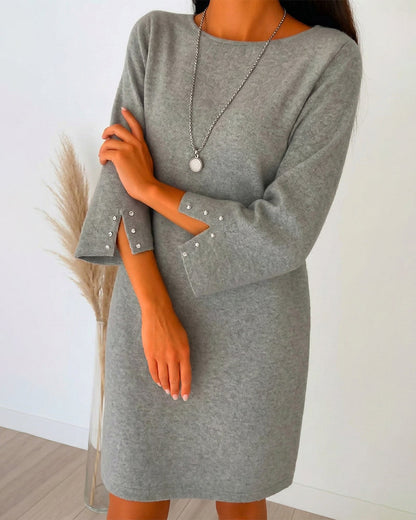 Crew Neck Three-Quarter Sleeve Sheath Dress