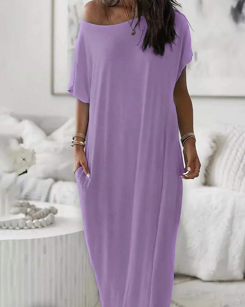 Solid-Color Long Casual Dress