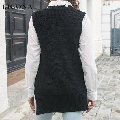 Frayed Hem Slit Sweater Vest B&S clothes Ship From Overseas