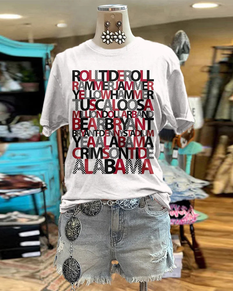 Unique gameday alabama print top 2024 f/w sports spring summer t-shirts