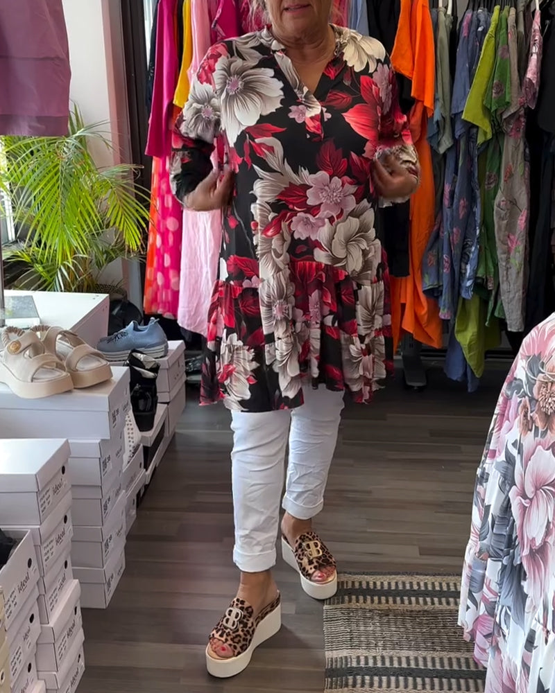 Lockeres Kleid mit Glockenärmeln und Blumenmuster