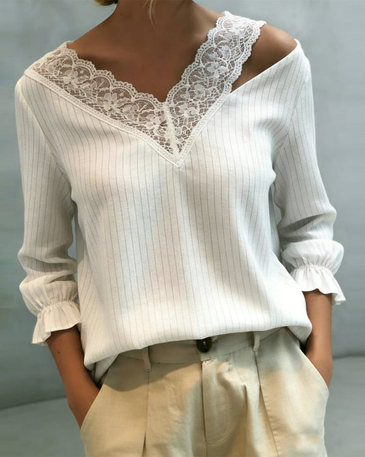 Lace Stitching V-Neck Lace Top
