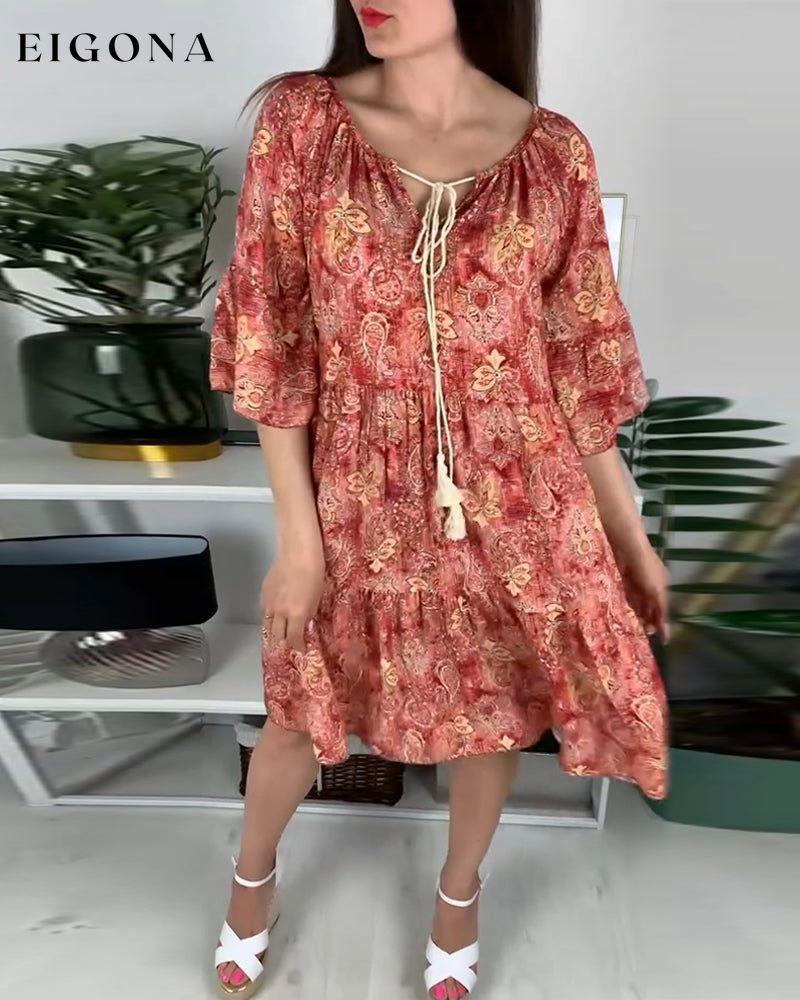 Floral Print Dress with Drawstring casual dresses spring summer