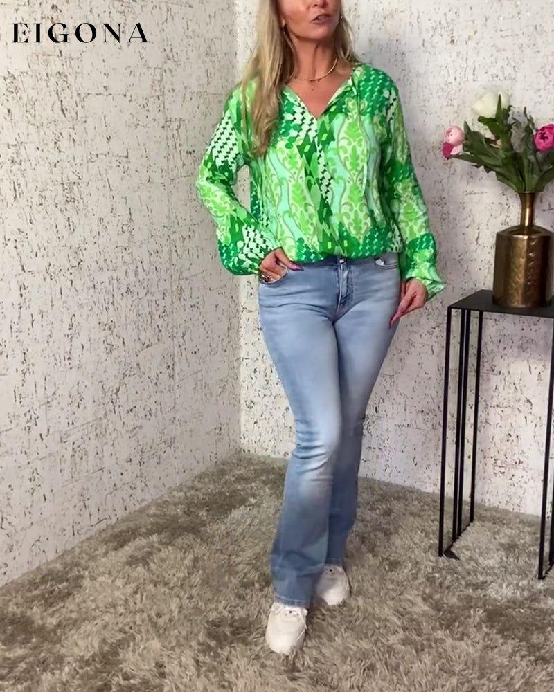 Fashion printed V-neck long sleeve blouse blouses & shirts spring summer