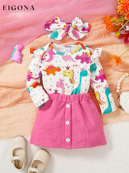 Cute Dinosaur Pattern Top and Buttoned Skirt Set Strawberry B*L clothes Ship From Overseas Shipping Delay 09/29/2023 - 10/03/2023 trend