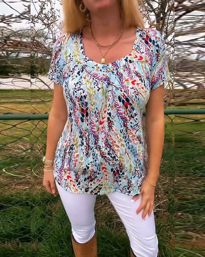 Kurzärmliges T-Shirt mit U-Ausschnitt und Aufdruck