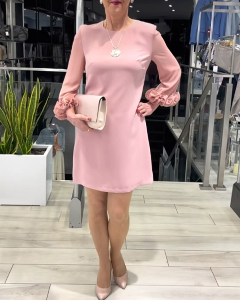 Round neck solid color long sleeve elegant dress 202466 casual dresses spring summer