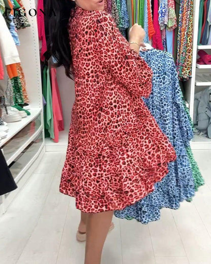 V-neck leopard print long-sleeve dress casual dresses spring summer