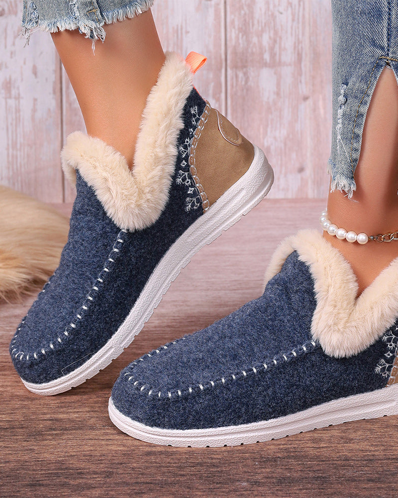 Casual solid color patchwork warm flat shoes 2024 f/w flats